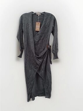 Malibu Bum Charcoal Gray Wrap Knit Dress Sz Sm